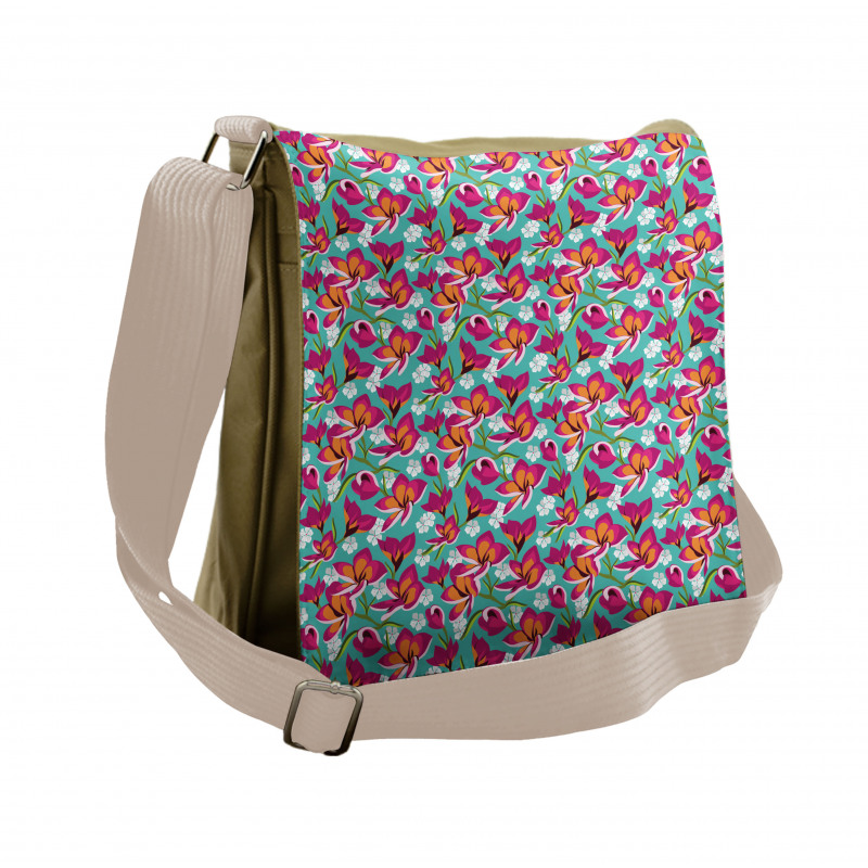 Exotic Floral Repetition Messenger Bag