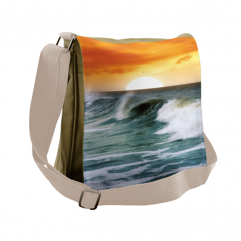 Sunset over Wavy Ocean Messenger Bag