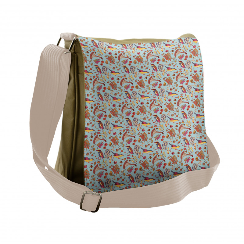 Cartoon Sparrows Mushroom Messenger Bag