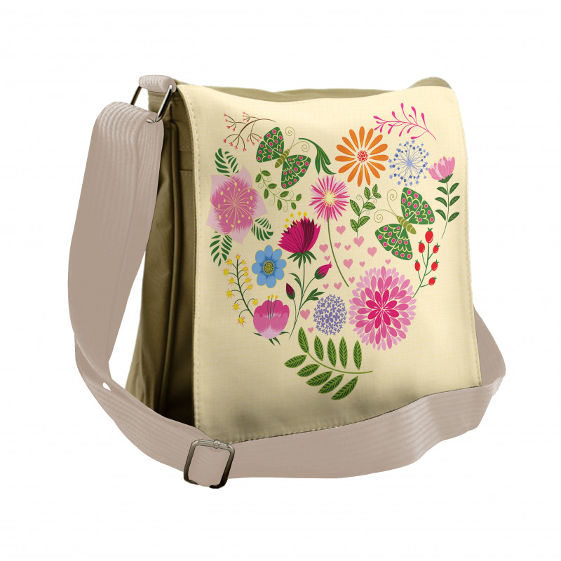 Colorful Flowers Butterflies Messenger Bag