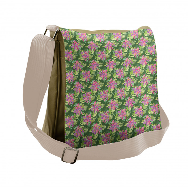 Tropical Flowers Palm Leaf Messenger Bag