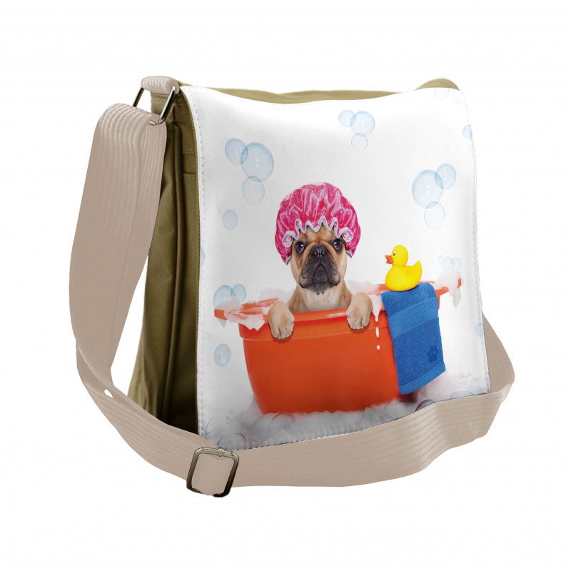 Dog Having a Bath Tub Messenger Bag