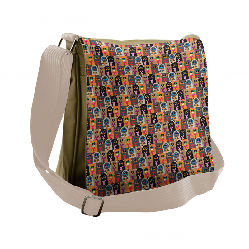 Colorful Cats Holding Hearts Messenger Bag