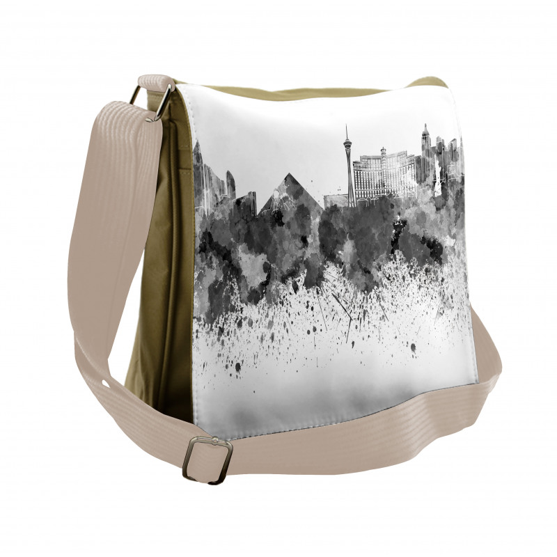 Monochrome Vegas Skyline Messenger Bag