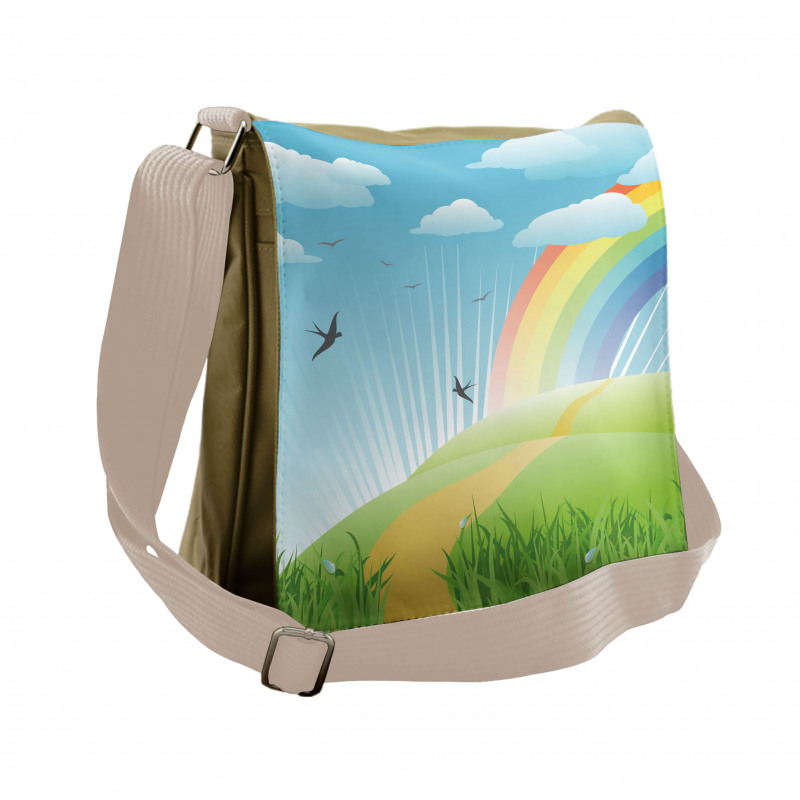 Birds and Rainbow Stripes Messenger Bag