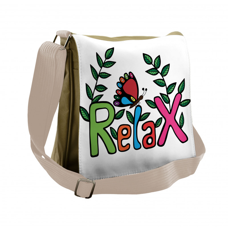 Phrase Butterfly and Leaves Messenger Bag