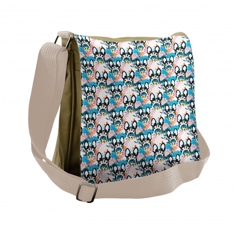 Dog Heads and Leaves Messenger Bag