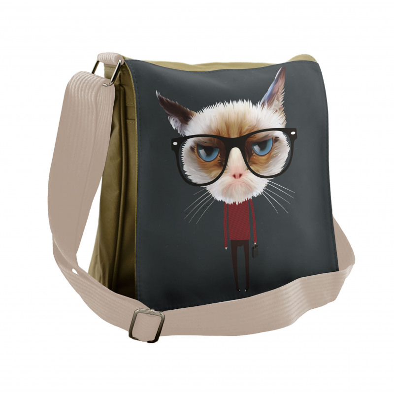 Hipster Feline with Giant Head Messenger Bag