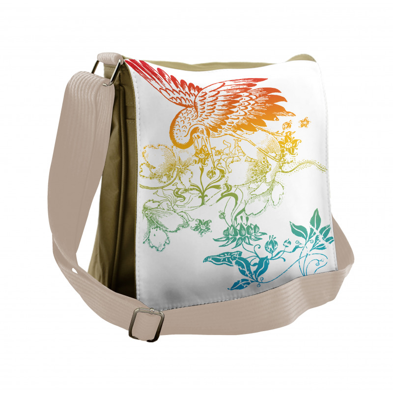 Oriental Bird with Flowers Messenger Bag