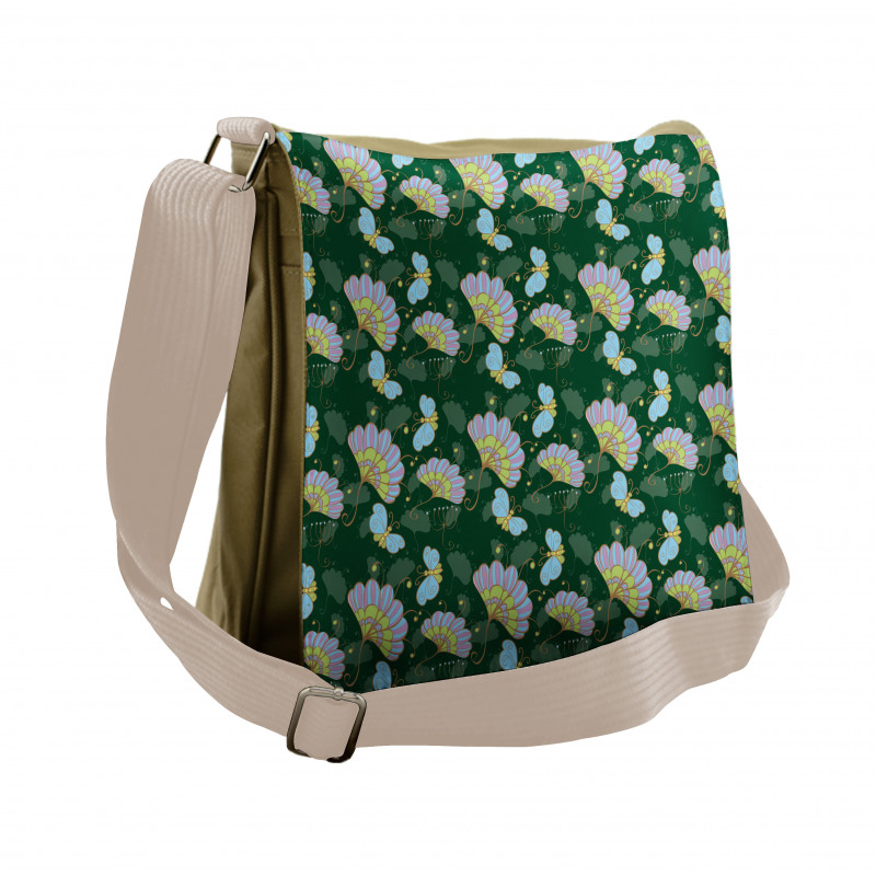 Cartoonish Flowers Butterfly Messenger Bag