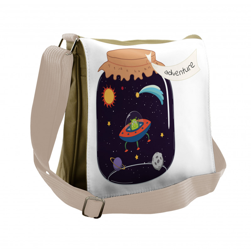 Hand Drawn Alien in a Jar Messenger Bag