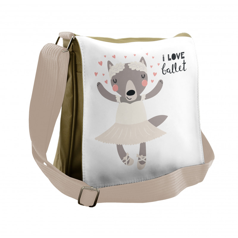 Ballerina Wolf in a Tutu Messenger Bag