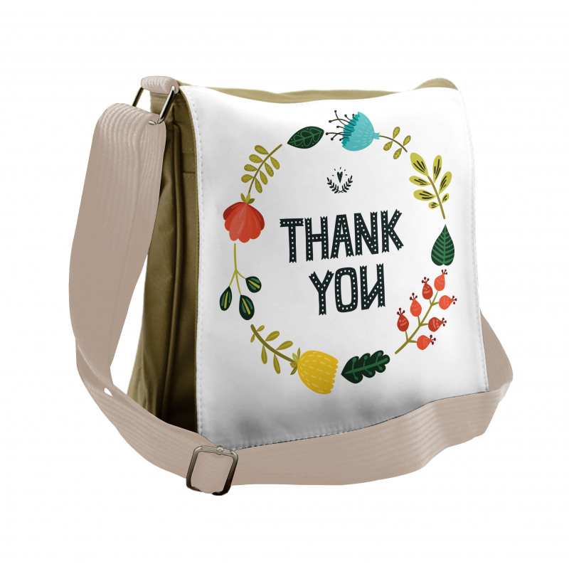 Typography Floral Wreath Messenger Bag