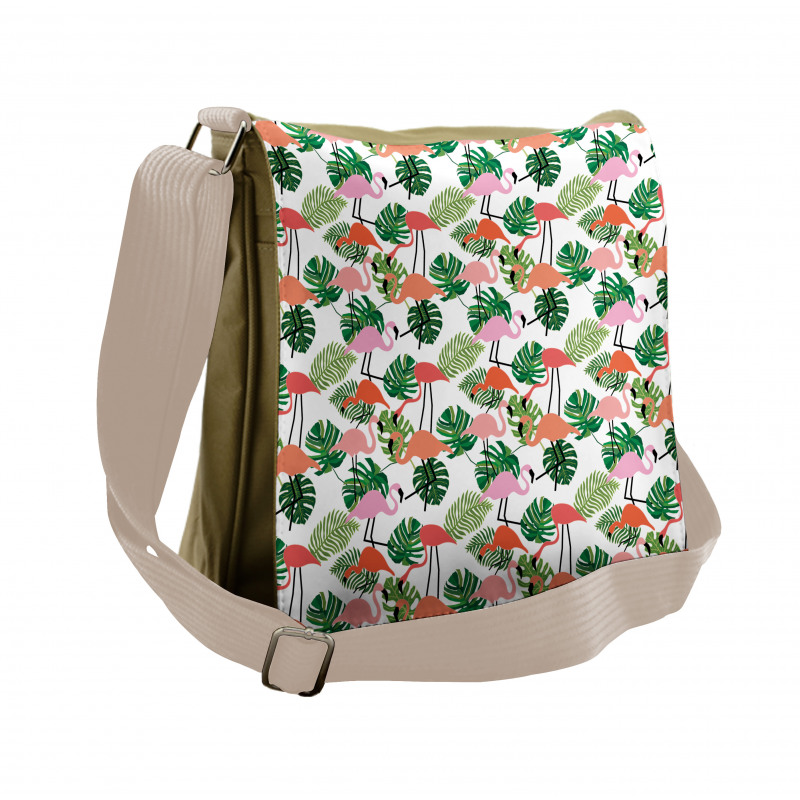 Hipster Flamingo Monstera Messenger Bag