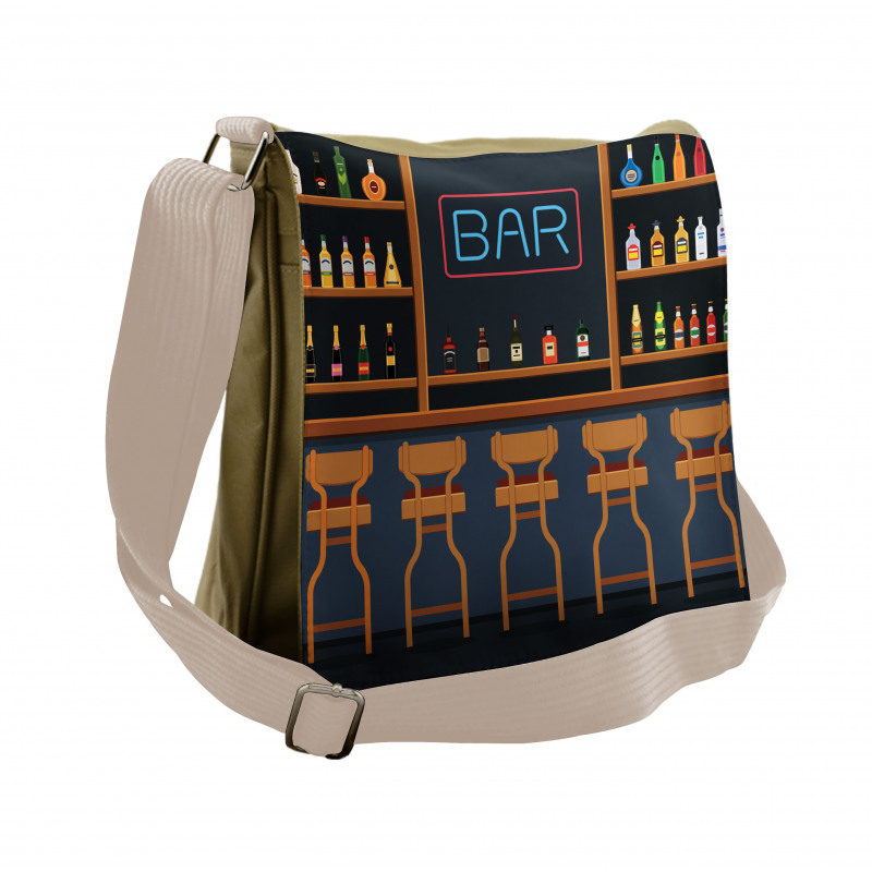 Bar Chairs Cocktail Bottles Messenger Bag