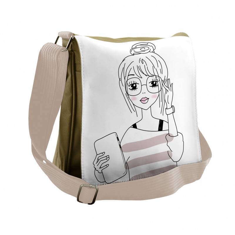 Sketchy Hipster Girl Tablet Messenger Bag