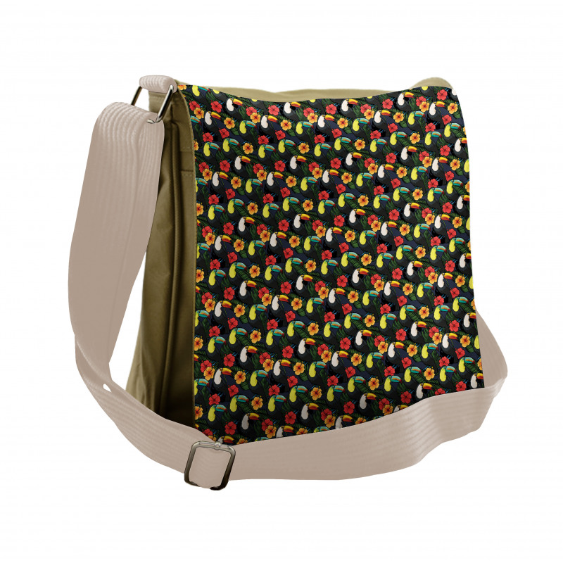 Toucan Birds Hibiscus Leaves Messenger Bag