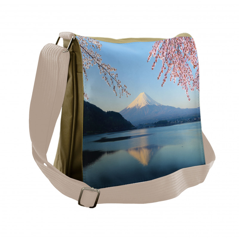 Japan Mountain and Sakura Messenger Bag