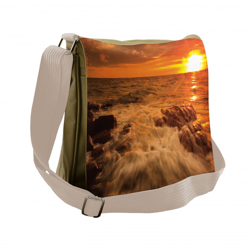 Ocean with Rocks at Sunset Messenger Bag