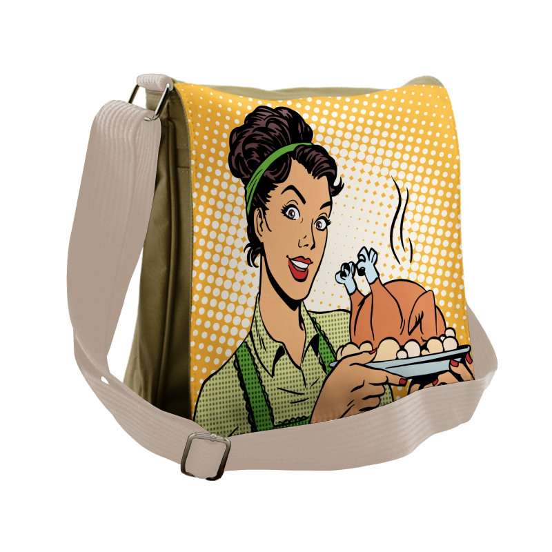 Woman with Cooked Chicken Messenger Bag