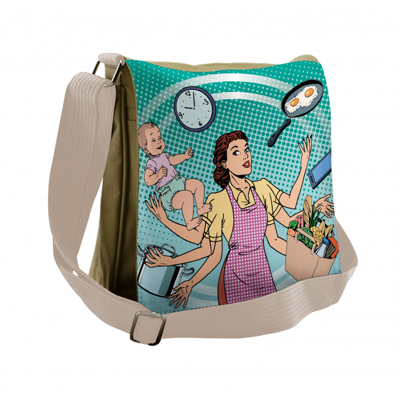 Pop Art Busy Woman Housework Messenger Bag