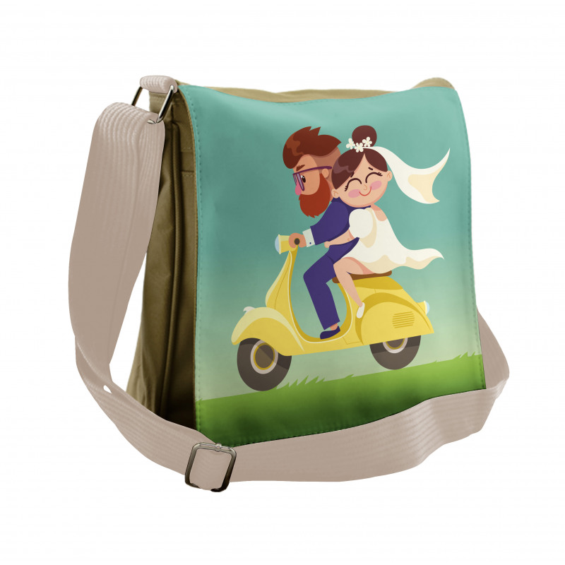 Happy Newlyweds on a Scooter Messenger Bag