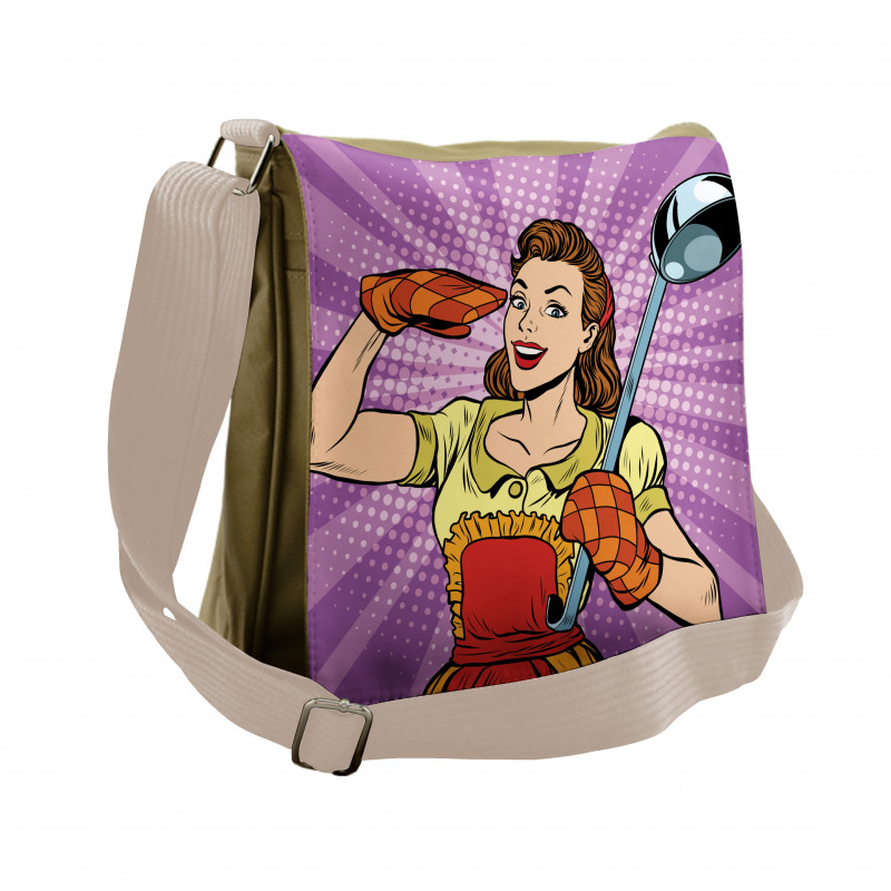 Retro Housewife Cooking Dinner Messenger Bag