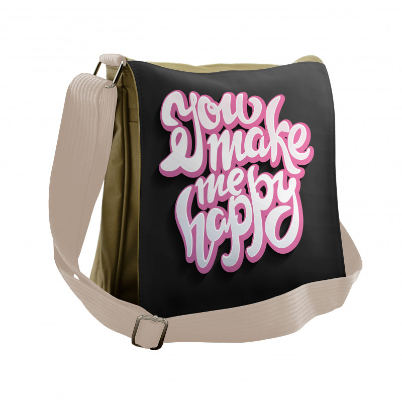 You Make Me Happy Brush Text Messenger Bag