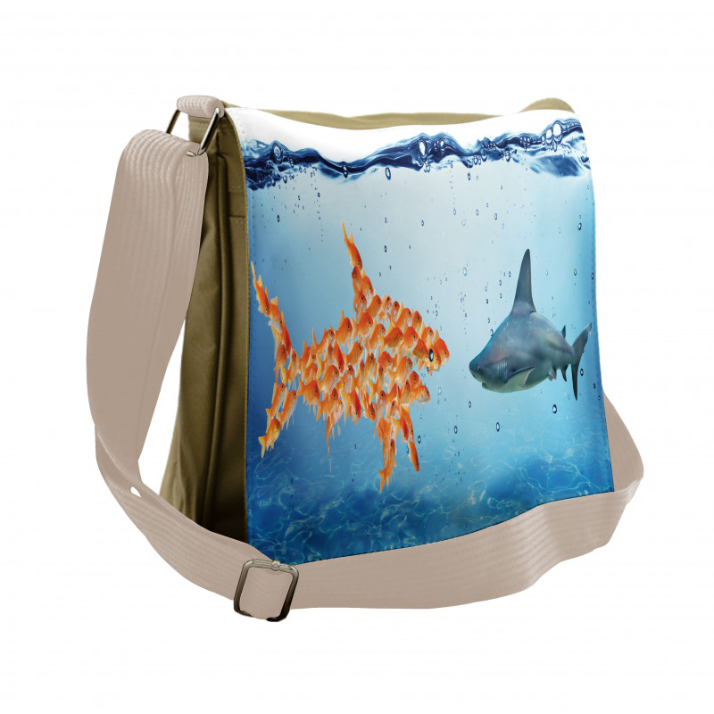 Fish Team up Against Shark Messenger Bag