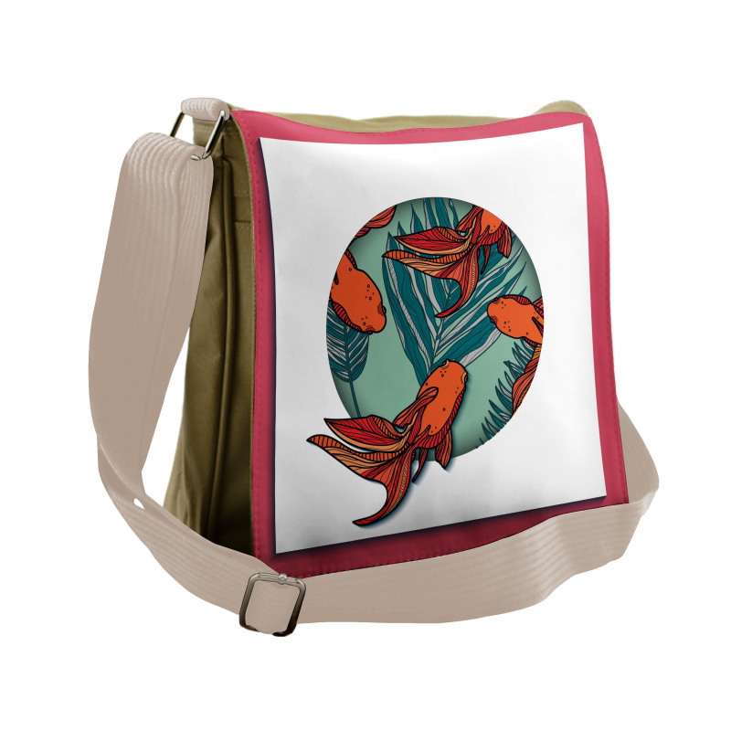 Tropical Leaves in Circle Messenger Bag