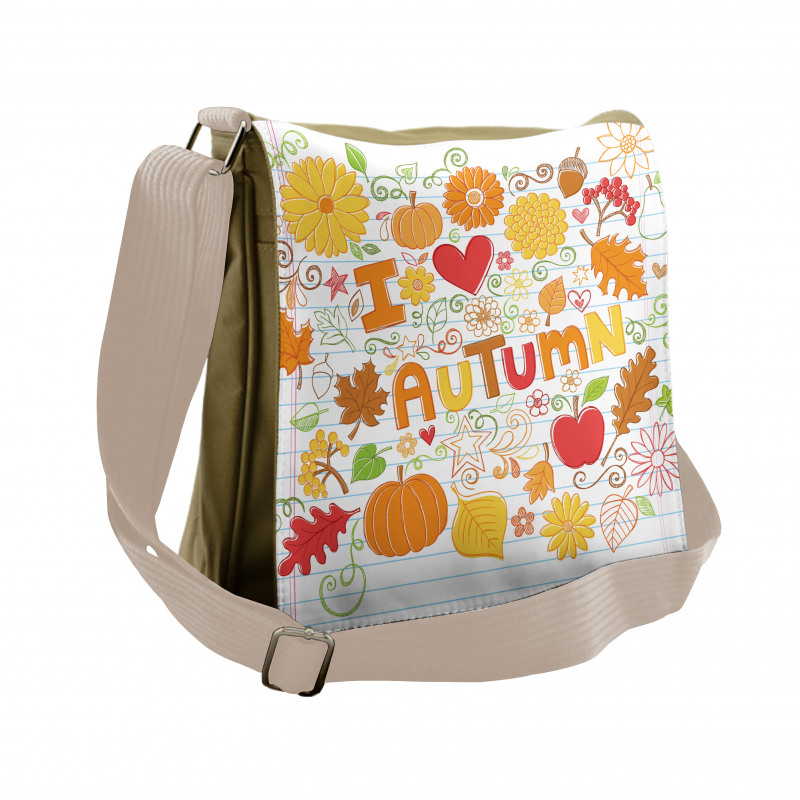 I Love Autumn Sketchy Doodle Messenger Bag