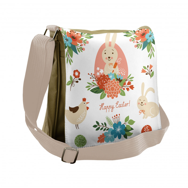 Pastel Bunny Flowers Cartoon Messenger Bag