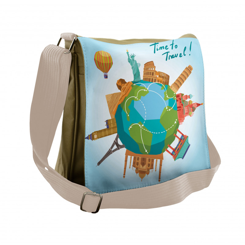 World Landmarks Around Globe Messenger Bag