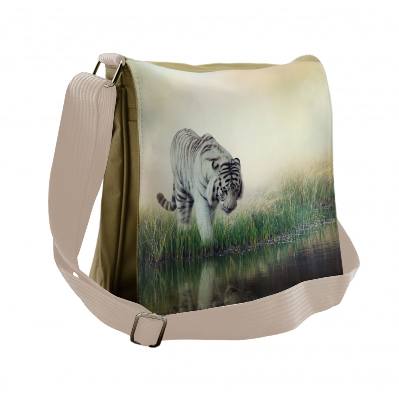 Albino Tiger Near a River Messenger Bag