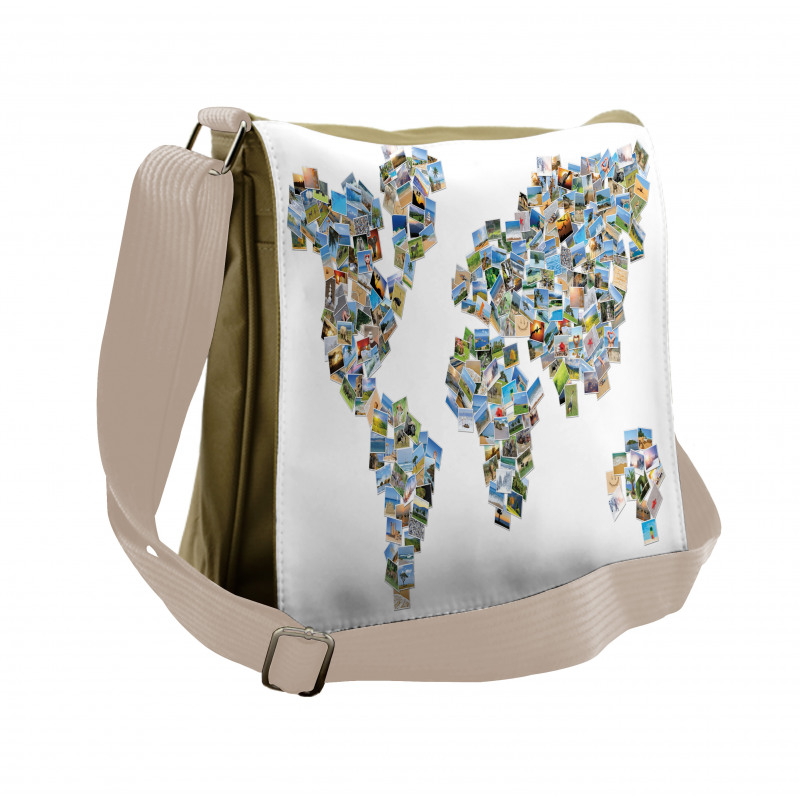 Photos Placed as World Map Messenger Bag