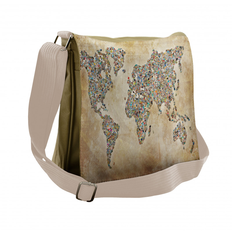 Vintage Collage World Map Messenger Bag