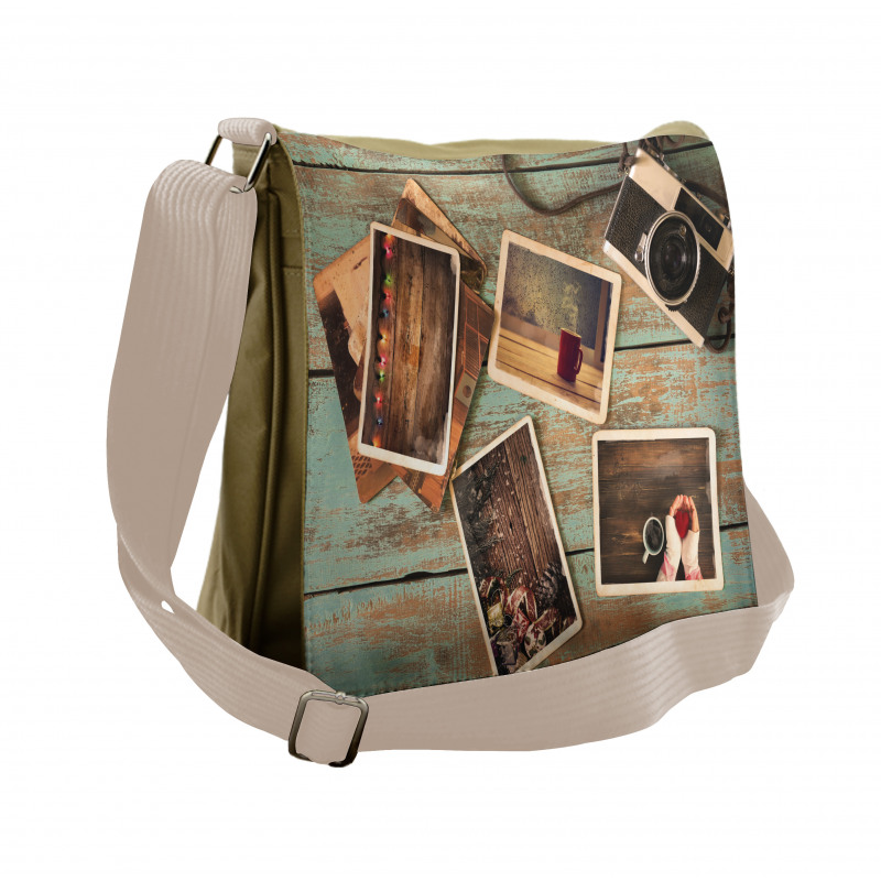 Retro Cozy Christmas Photos Messenger Bag