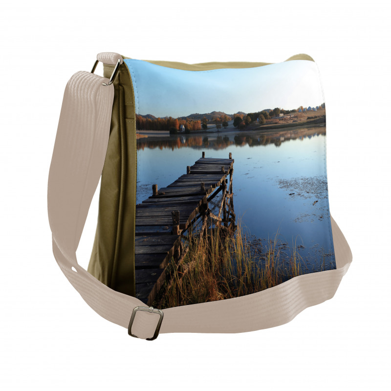 Tranquil Lake Idyllic Pier Messenger Bag