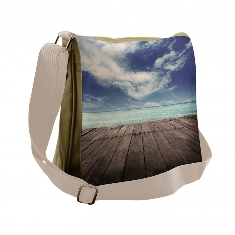 Ocean Cloudy Sky Wooden Pier Messenger Bag