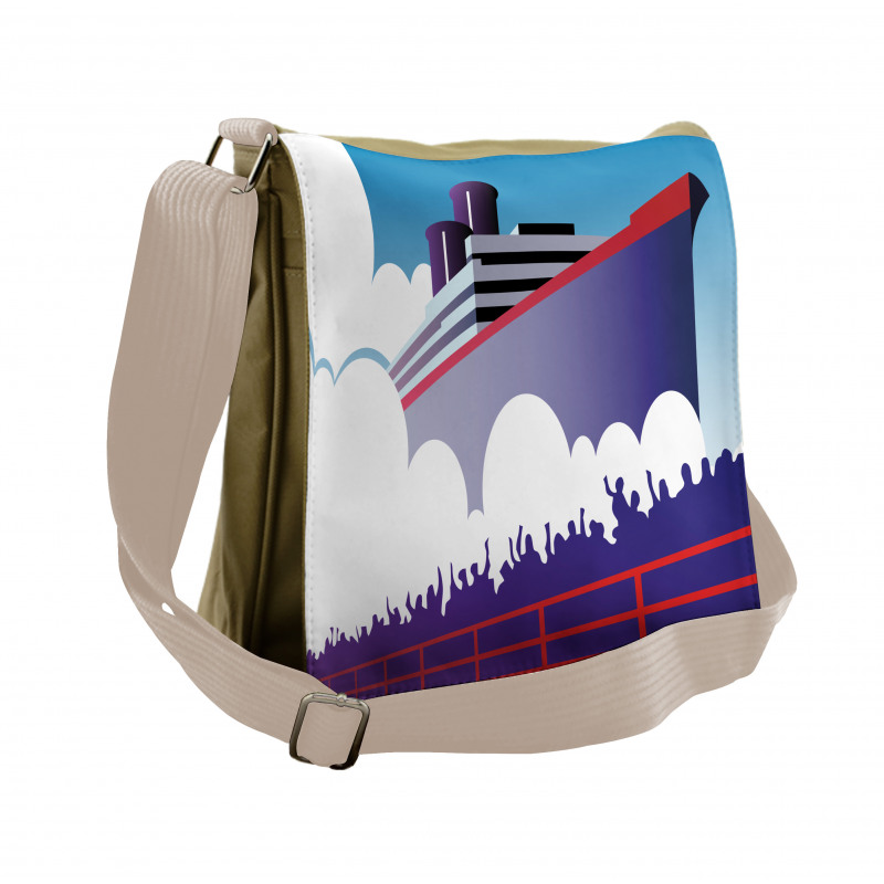 Large Ship with Harbor People Messenger Bag