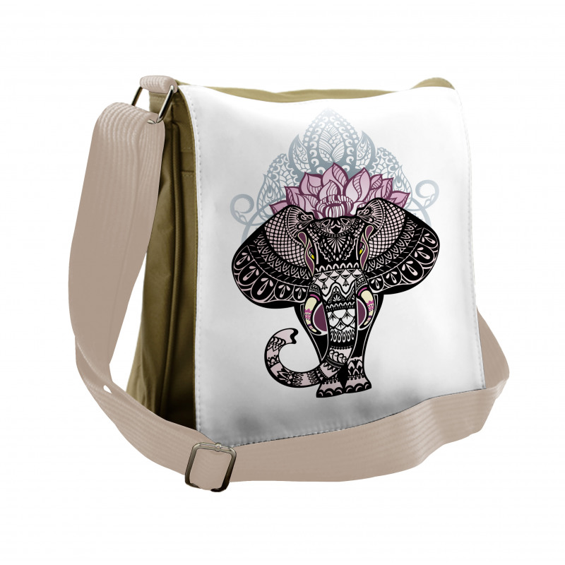 Elephant with Floral Crown Messenger Bag