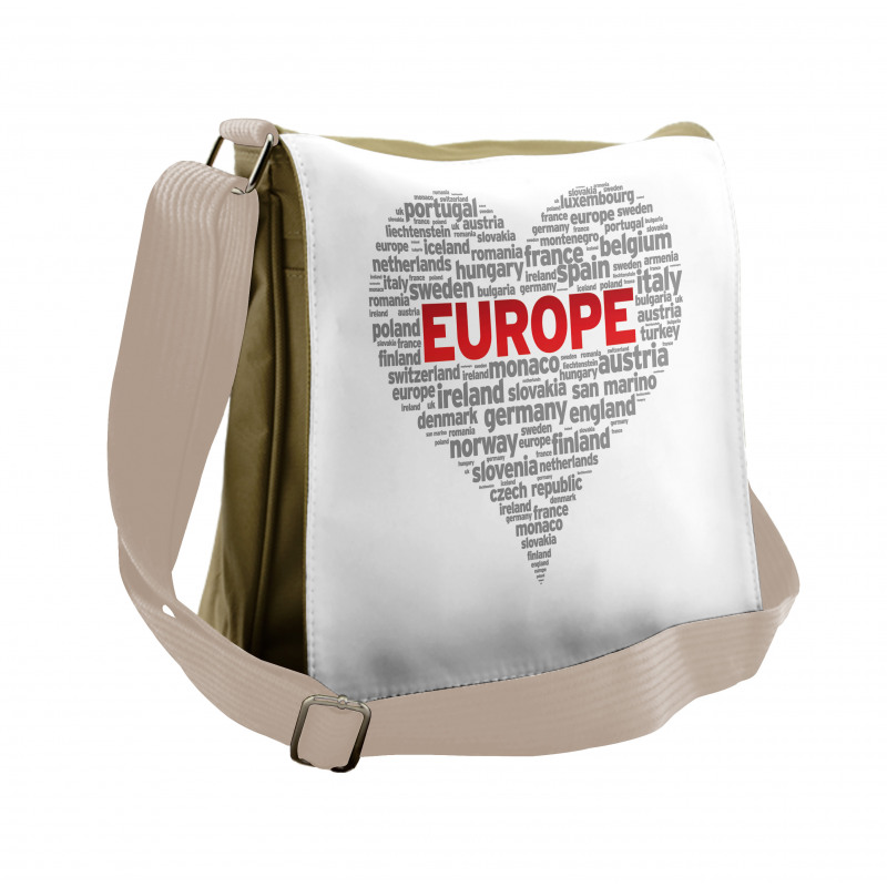 European Country Names Heart Messenger Bag