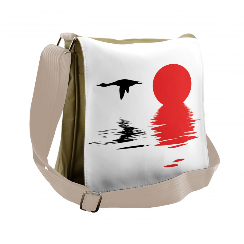 Goose Flying Alone Silhouette Messenger Bag