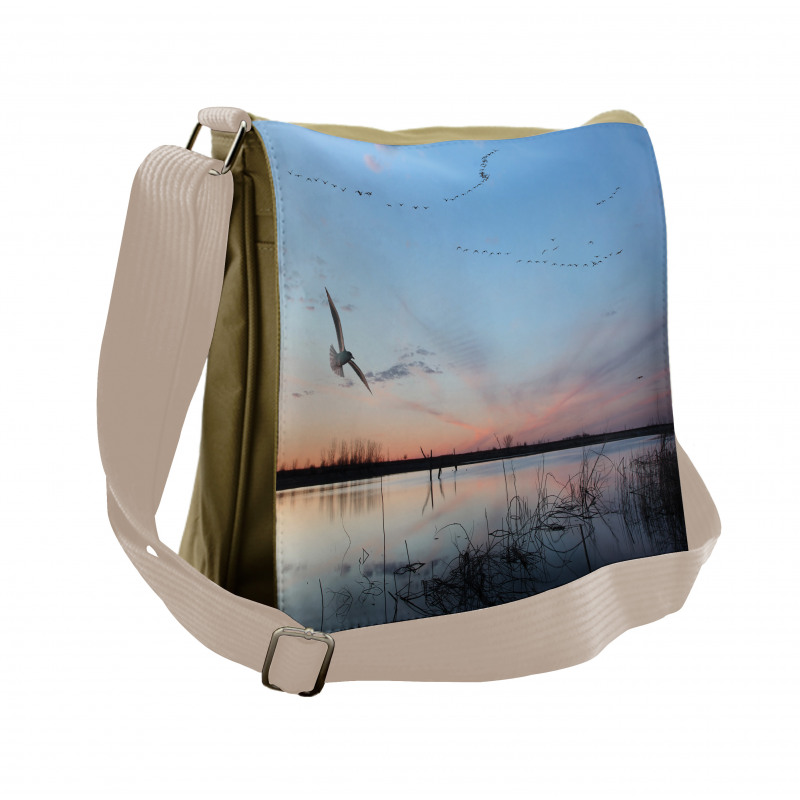 Geese Flying Across Wild Lake Messenger Bag