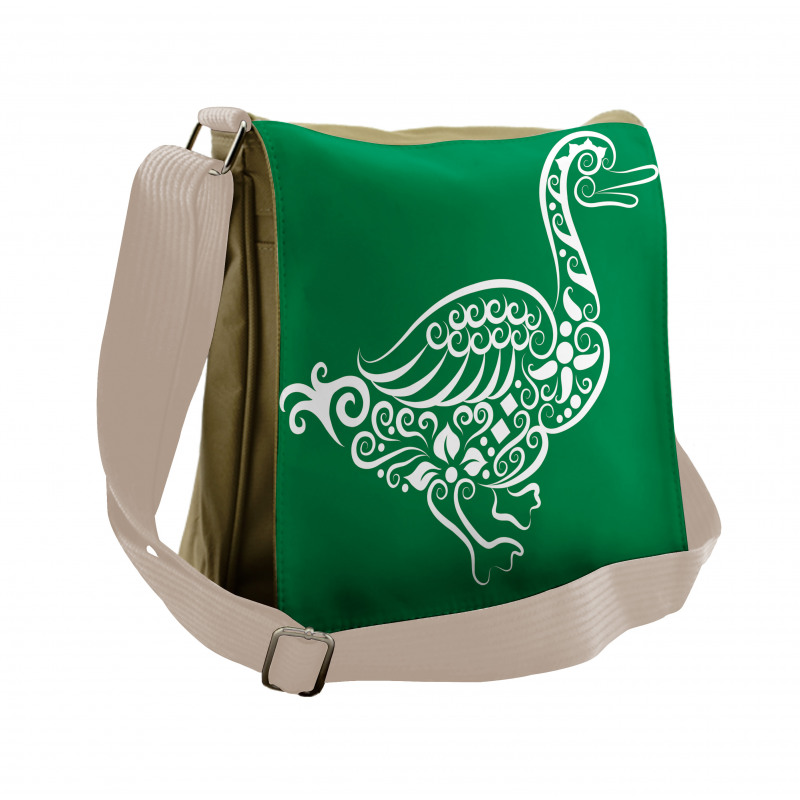 Calligraphic Oriental Floral Messenger Bag