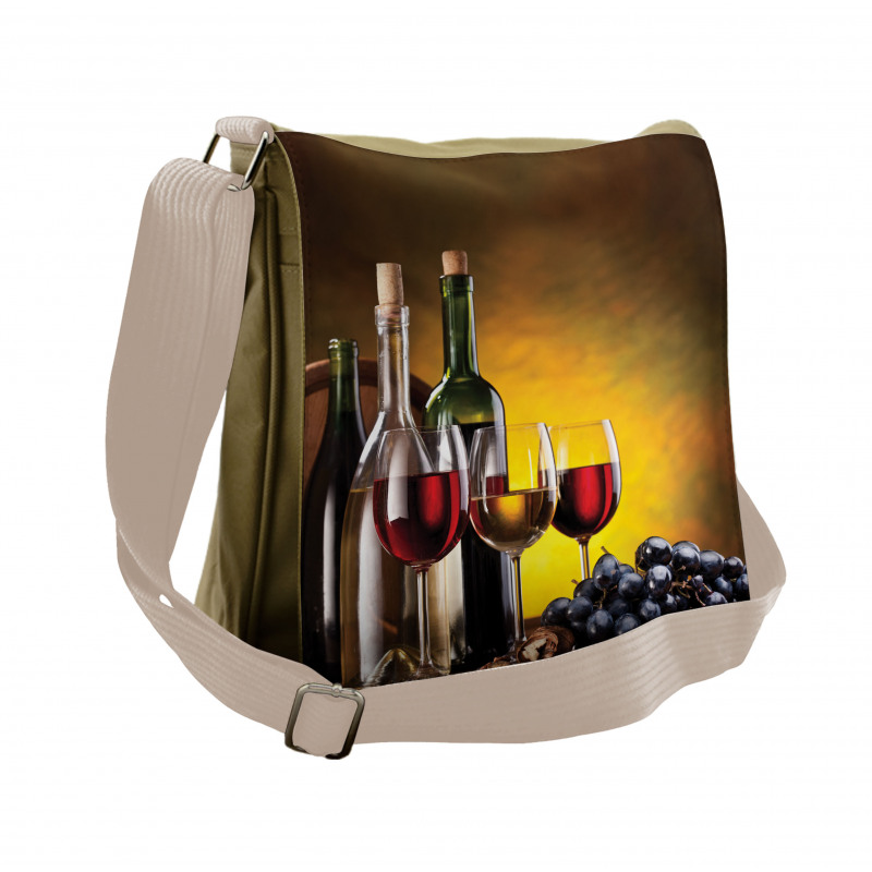 Grapes Bottles and Glasses Messenger Bag