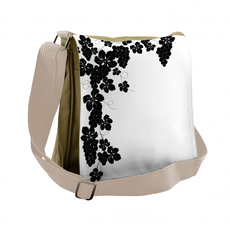 Monochrome Grape and Leafage Messenger Bag