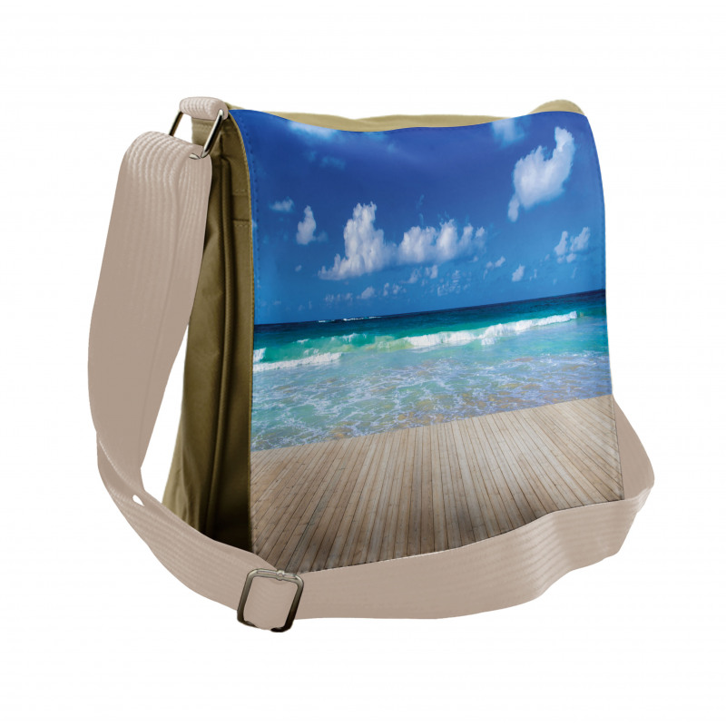 Waves on Wooden Pier Shore Messenger Bag