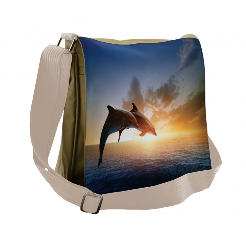 Couple of Dolphins Jump on Sea Messenger Bag