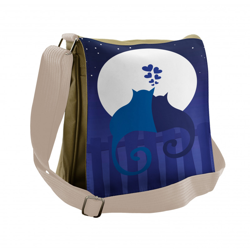 Cats in Love at Night Cartoon Messenger Bag